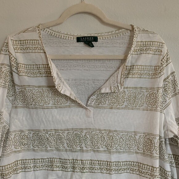 Lauren Ralph Lauren Plus Size 1X Multicolor Gold Metallic Boho Print Blouse - Picture 2 of 5
